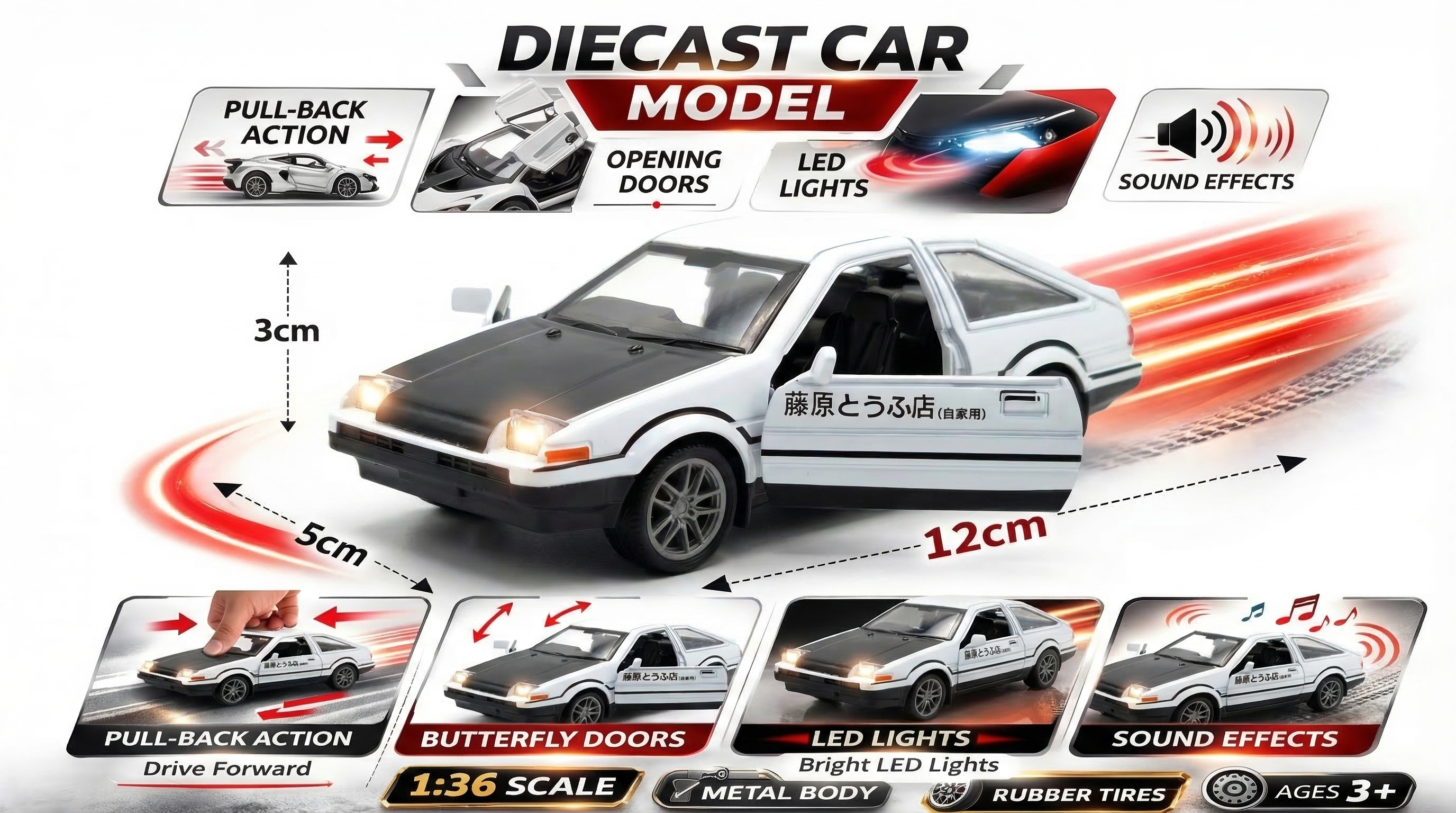 AE86 TRUENO INITIAL D ミニカー Zoddler Toyota Trueno AE86 Initial D 1:36 Die Cast Car Toy with